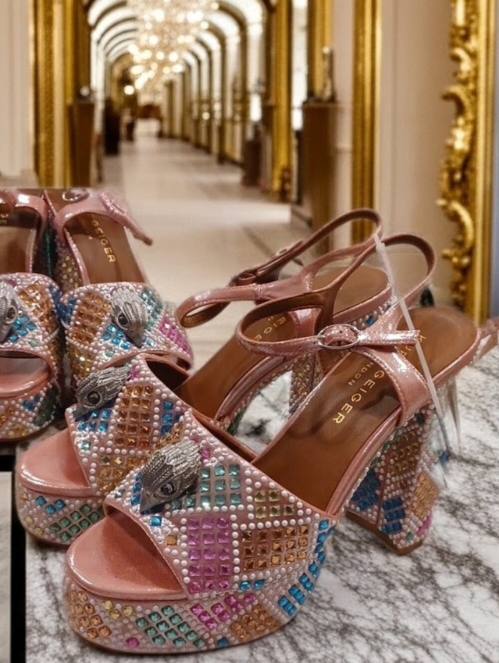NEW Kurt Geiger London Kensington Glitz Rainbow Rhinestone Platform Sandals EU36